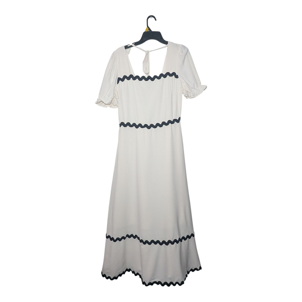 BTFBM White Cream Dress Long Black Trim Size Large